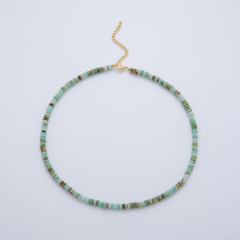 16K Gold Filled Teal Amazonite Rondelle Gemstone Bead 16 Inch Choker Handmade Necklace | WA-957