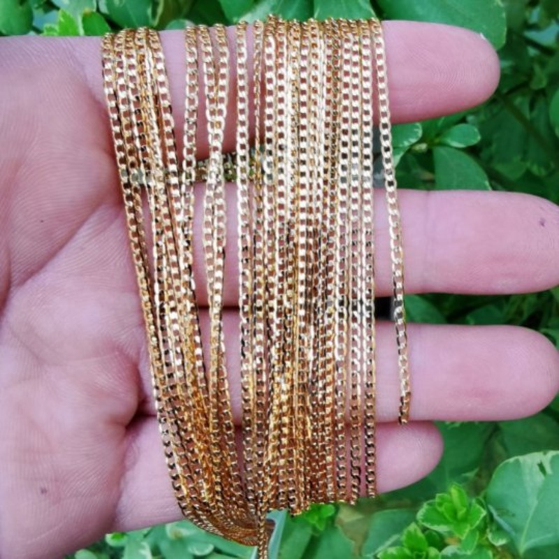 17.9″ Gold Chain 24K Gold Filled 2mm Curb Chain, Dainty Chain for Necklace Jewelry Making Ready made Necklace w/ Lobster Clasps | CN-969 Clearance Pricing