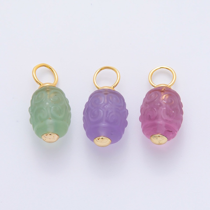 18K Gold Filled 20mm Natural Gemstone Fluorite Textured Barrel Tube Bail Charm | E042 E068 Green
