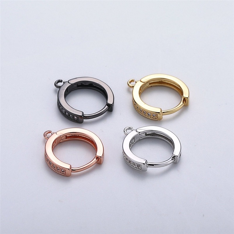 18k Gold Filled Earring One Touch Earring, jewelry Making, 15mm Gold huggie hoop earring with Micro Pave CZ Dainty Earring Charm K-161 K-162 L-331 L-332 Gold