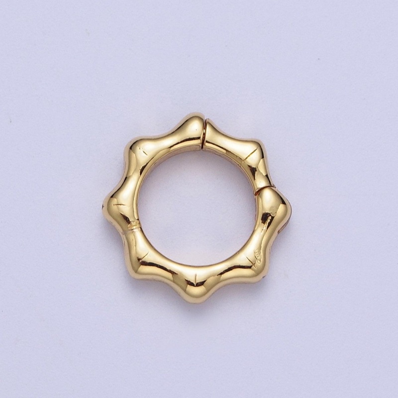 24K Gold Filled 12.5mm, 17mm Round Bamboo Plant Pull Spring Gate Ring Closure Findings | L931 L932 12.4mm