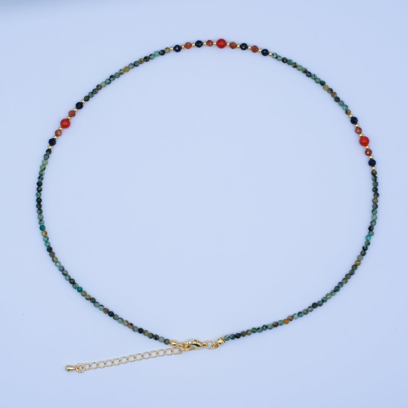 24K Gold Filled Carnelian Amazonite Multifaceted Crystal Gemstone 17 Inch Necklace | WA-2868
