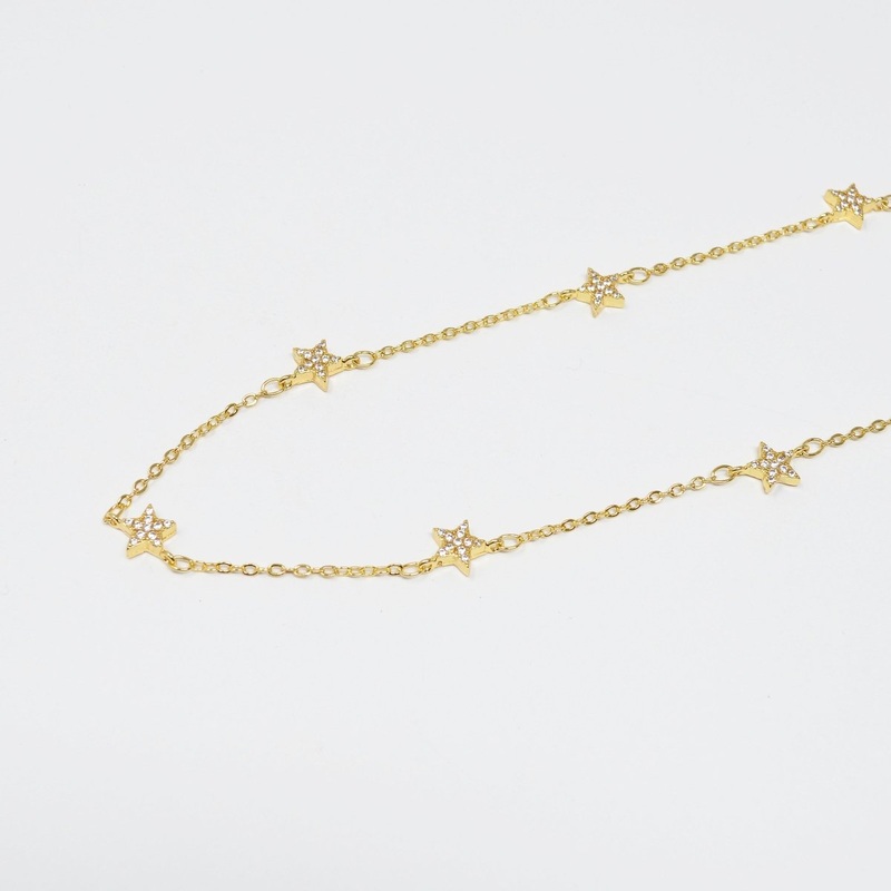 24K Gold Filled Cubic Star Chain by Yard, Polaris CZ Charm Specialty Link Chain by Foot, North Star 6.8mm x6.8mm Chain 0.7mm Thick | ROLL-415 Clearance Pricing