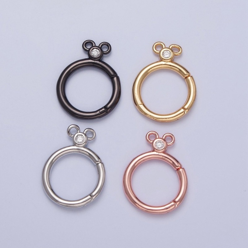 24K Gold Filled Jewelry Closure, Round Toggle Clasps with Cubic Zirconia L-790~L-793 Gold