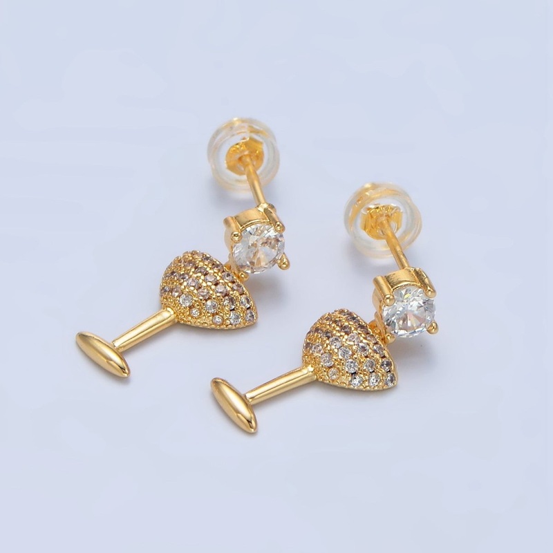 24K Gold Filled Micro Paved Wine Alcohol CZ Drop Stud Earrings | AD679