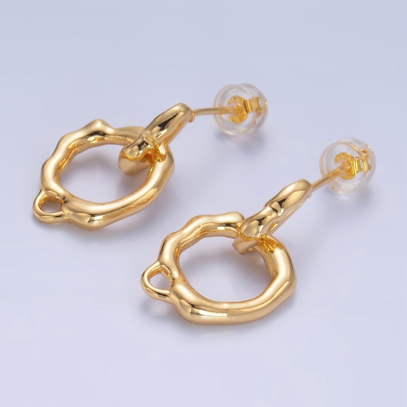 24K Gold Filled Molten Open Round Drop Stud Earrings Findings | Z1003