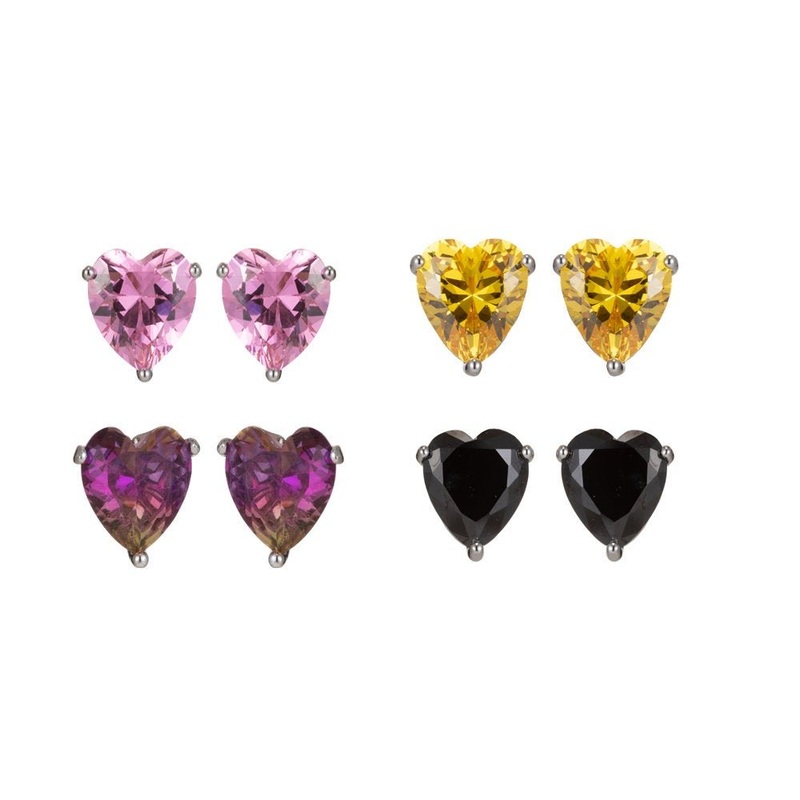 Dainty Pink heart earrings, Black CZ earrings, heart studs, Yellow solitaire earrings Purple Cubic studs for birthday gift Pink
