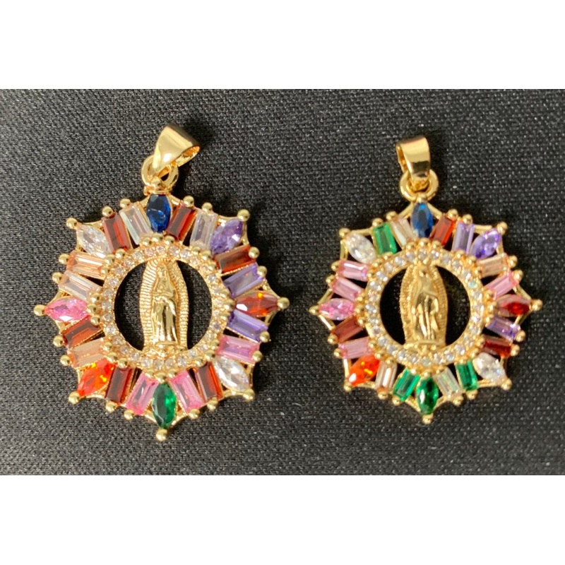 Rainbow 24K Gold Filled CZ Virgin Mary Pendant, Lady Guadalupe Baguette Charm, Mother of Jesus Medallion, Rosary Charm Religious Jewelry J-088 I-882 Large