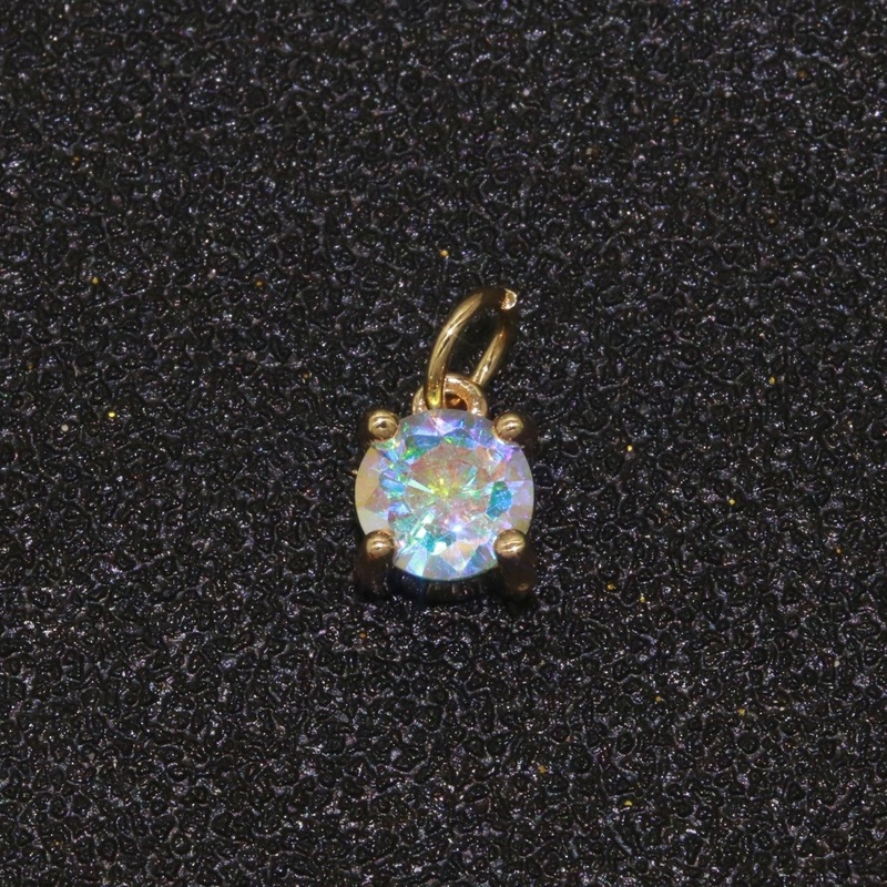 Rainbow Circle CZ Pendant, Opalescent CZ Charm, Aurore Boreale Cubic Zirconia charm, Jewelry Gold Filled E-919