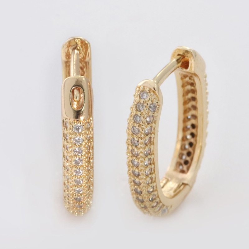 Small Oblong CZ Hoop Earrings Hypoallergenic 18K Gold Filled Huggie Hoop Earrings for Women | T-201