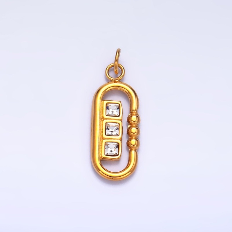 Stainless Steel CZ Square Bubble Dotted Open Oblong Charm | P1270