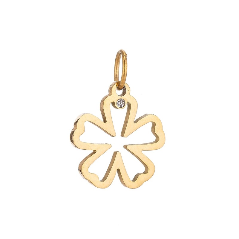 Stainless Steel Gold Minimalist Dainty Five Petals Flower Cubic Zirconia Bracelet Charm Necklace Pendant Findings for Jewelry Making E-636 Gold