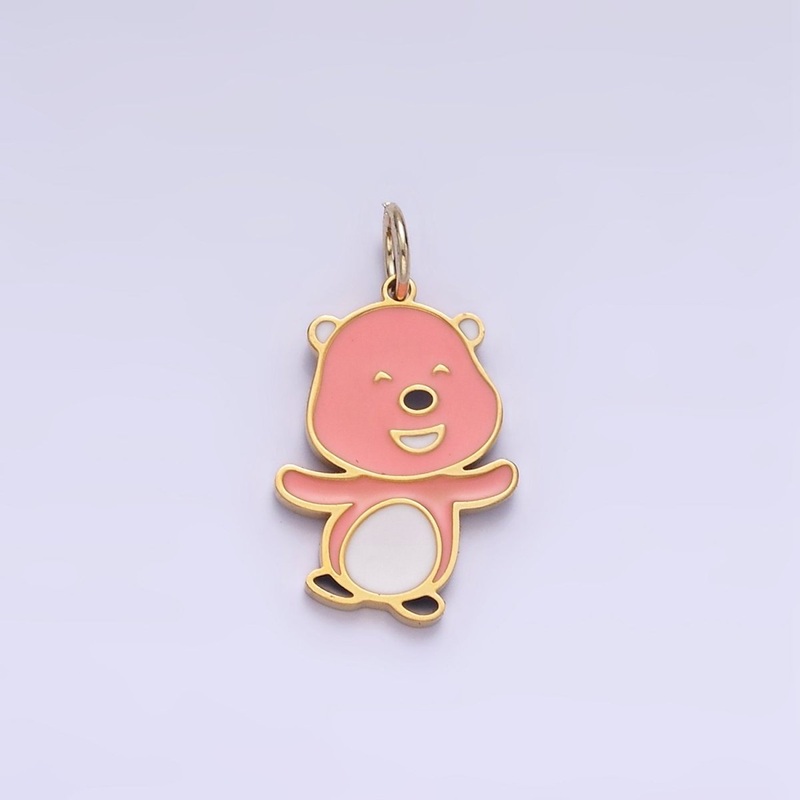 Stainless Steel Pink Beaver Charm Enamel Animal Kids Jewelry Pendant | P1006