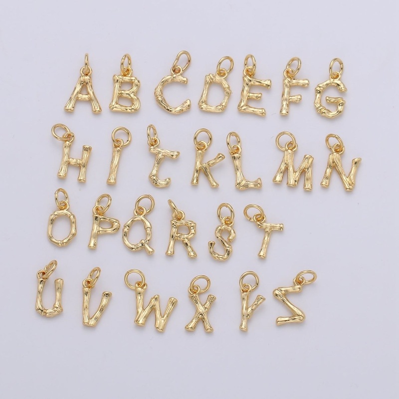 Tiny Bamboo Initial, Letter Alphabet bamboo charms Dainty Gold bamboo Pendant Charm for Necklace Bracelet Earring Component A-057 to A-069 A