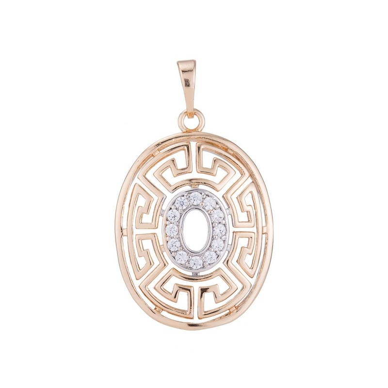 Vintage Design Rose Gold Plated Necklace Pendant – Oval Gold Plated Pendant – Pink Gold Plated Pendant – Vintage Pendant Cubic Zircon H-146
