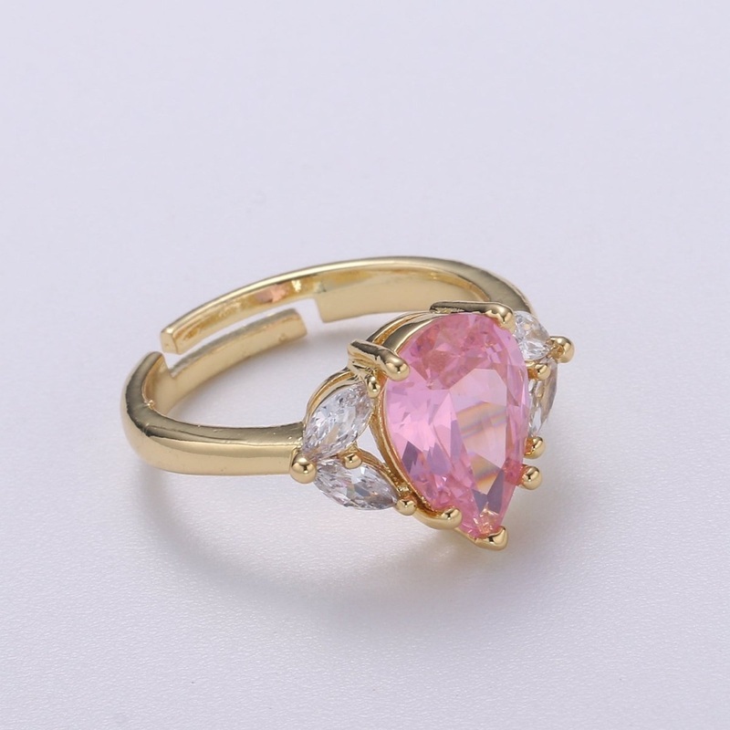 Vintage Teardrop Pink Ring- Adjustable Gold Ring- Engagement Ring- Promise Ring- Pink CZ Ring- Anniversary Birthday Gift For Her O-320