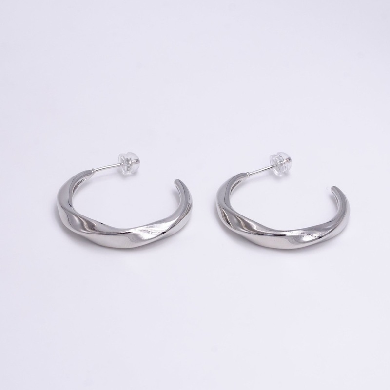 White Gold Filled 30mm Twisted C Shaped Geometric Hoop Earrings | P-115