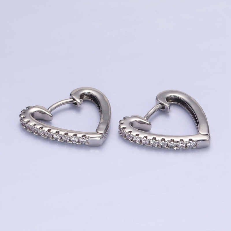 White Gold Filled Micro Paved CZ Heart Huggie Earrings | AB1257