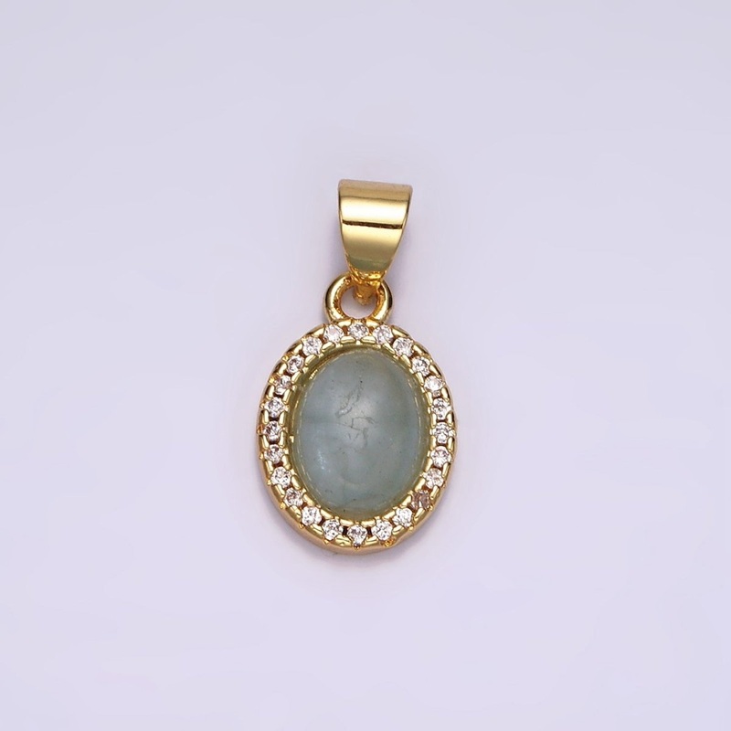 14K Gold Filled Blue Agate Micro Paved CZ Oval Pendant | N1328