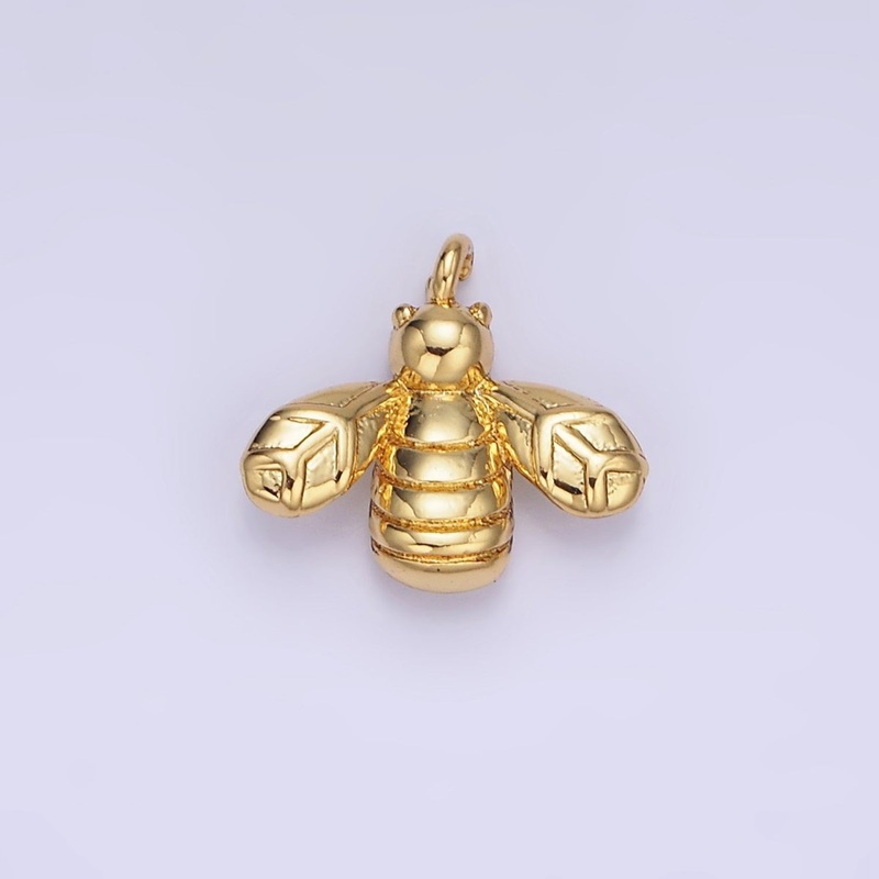 14K Gold Filled Bumble Queen Bee Insect Lined Charm | AG633