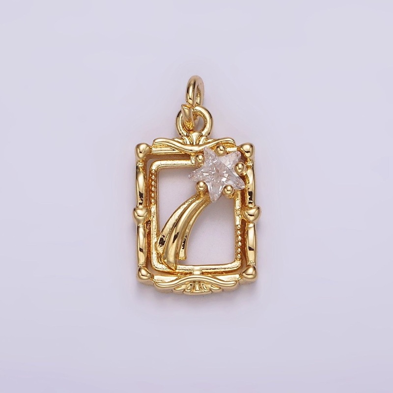 14K Gold Filled Celestial Shinning Star Artisan Open Frame Charm | AG596