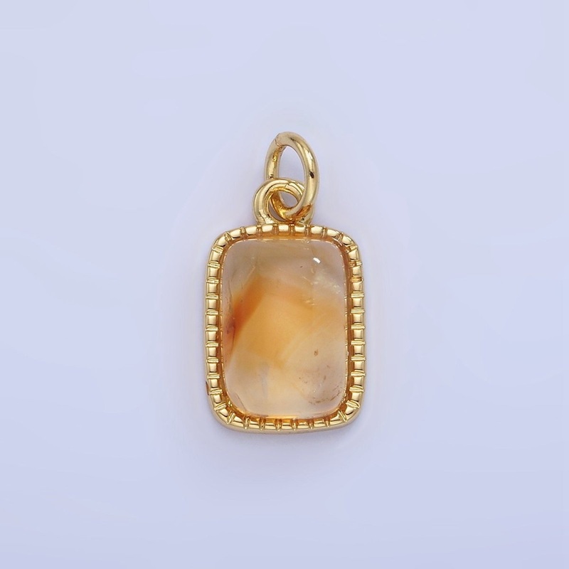 14K Gold Filled Citrine Rectangular Beaded Bezel Charm | W584