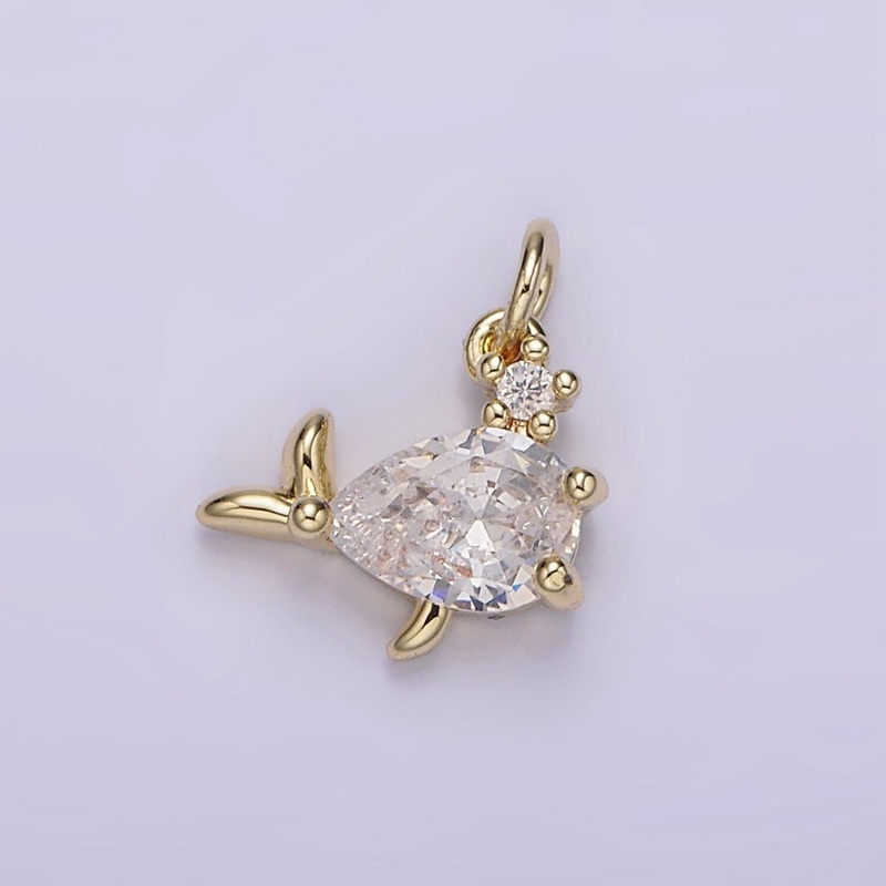 14K Gold Filled Clear CZ Geometric Fish Mini Add-On Charm | AG251