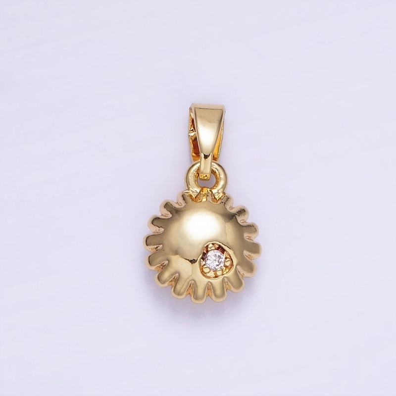 14K Gold Filled CZ Celestial Sun Puffed Mini Pendant | AA1176