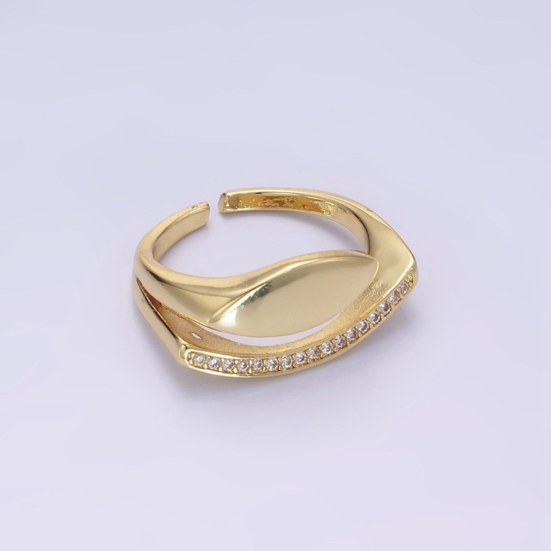 14K Gold Filled Sphere Micro Paved CZ Double Band Signet Ring | O1348