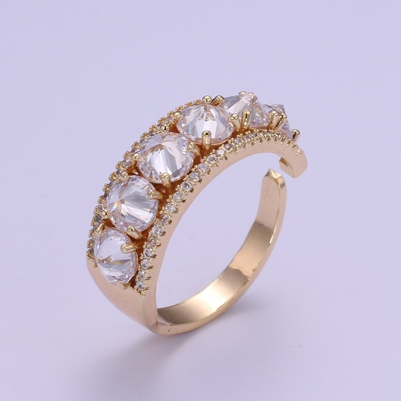 18K Gold Filled Clear CZ Crystal Adjustable Ring O-332