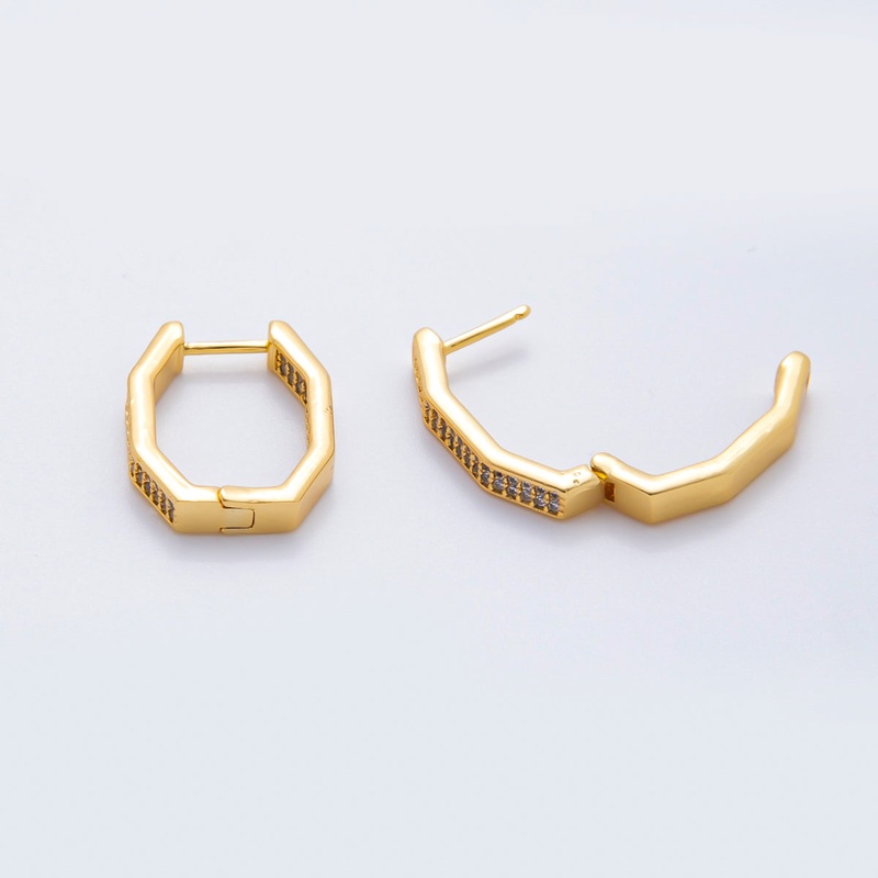 18K Gold Filled Micro Paved CZ Octagon Geometrical Lever Back Hoops Earrings | AJ220
