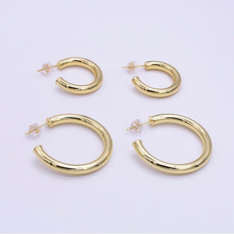 24K Gold Filled 25mm, 35mm Minimalist C-Shaped Hoop Earrings | Q266 Q267 25mm