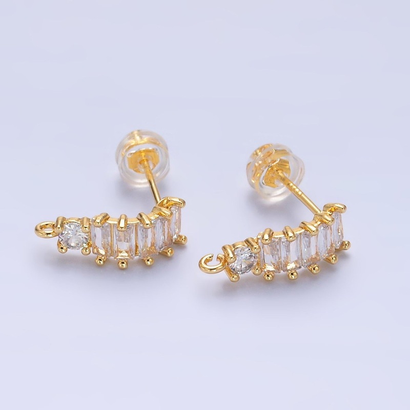 24K Gold Filled Baguette CZ C-Shaped Hoop Earring Findings | Z1058