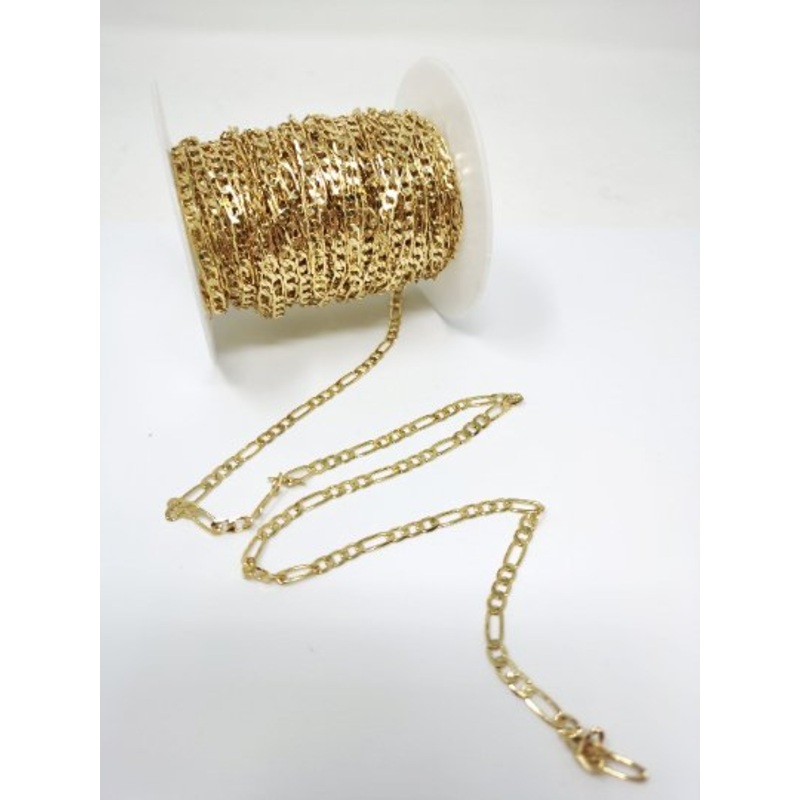 24K Gold Filled FIGARO Chain, 3.5mm Wide Figaro Link Chain Flat Figaro Chain, Jewelry Chain Sold by the Yard for Necklace Bracelet Anklet Supply | ROLL-102