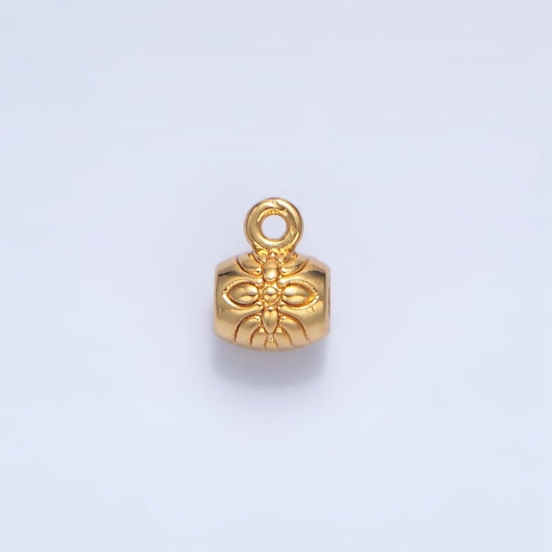 24K Gold Filled Flower Engraved Tube Charm | X792