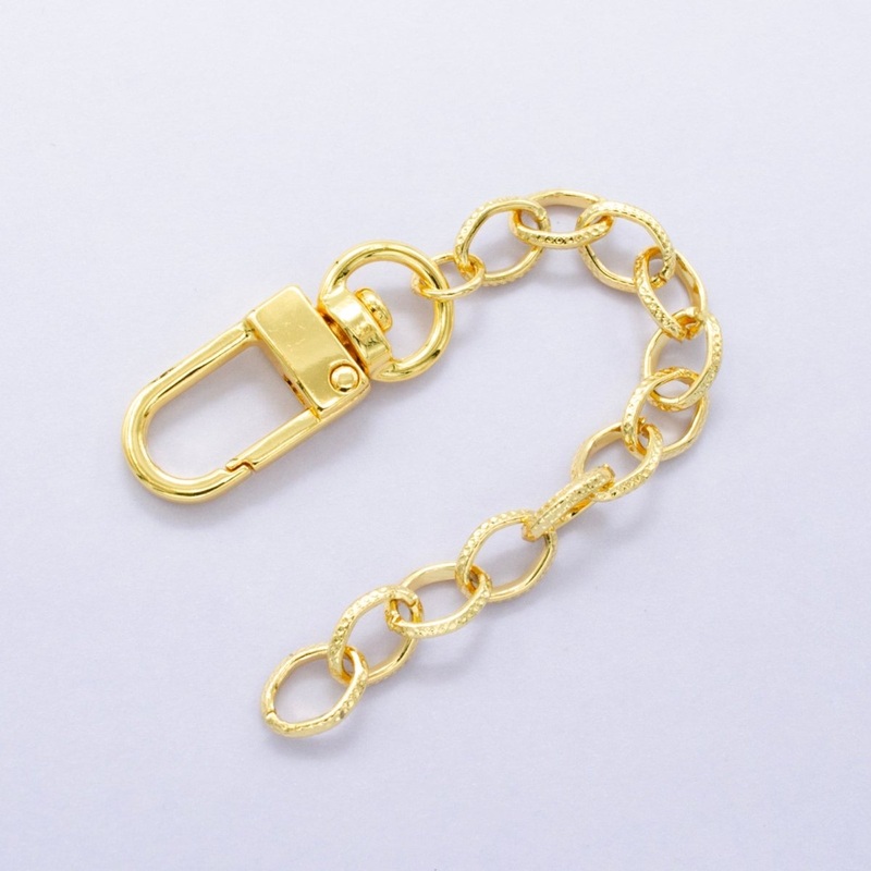 24K Gold Filled Geometric Oval Link Chain Bag Purse Charm Swivel Keychain Findings | WA-2901