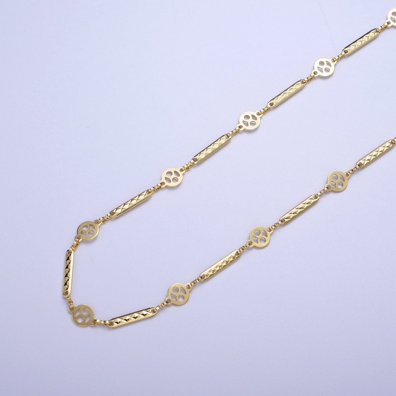 24K Gold Filled Round Textured Bar Connector Unfinished Designed Chain by Yard | ROLL-852 Clearance Pricing