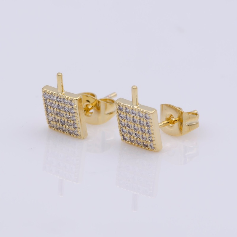 24k Vermeil Gold Earrings, Tiny Stud Earring, Square Earring, Gift for Her, Earrings for Women, Everyday Wear Earrings, Cubic Zirconia Jewel, K-748