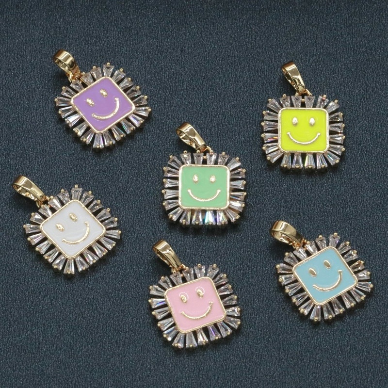 Square Smiley Face Charm Cubic Happy Face Pendant for Necklace Earring Component I-219 I-223 I-225 I-231 I-232 I-239 Blue