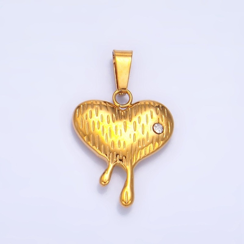 Stainless Steel Multidimensional CZ Lined Molten Drip Heart Pendant | P1522