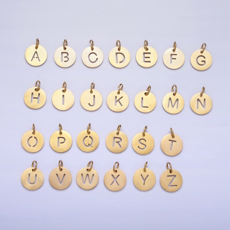 Stainless Steel Round Initial Alphabet Personalized Mini Add-On Charm in Gold | A-403-A-415 Letter A