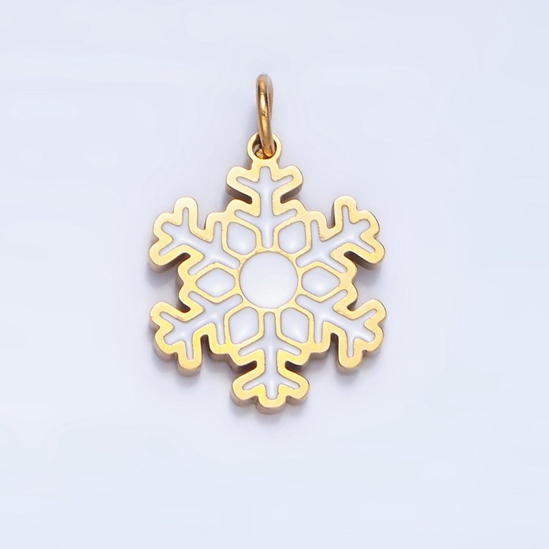 Stainless Steel White Enamel Snowflake Weather Holiday Charm | P1519