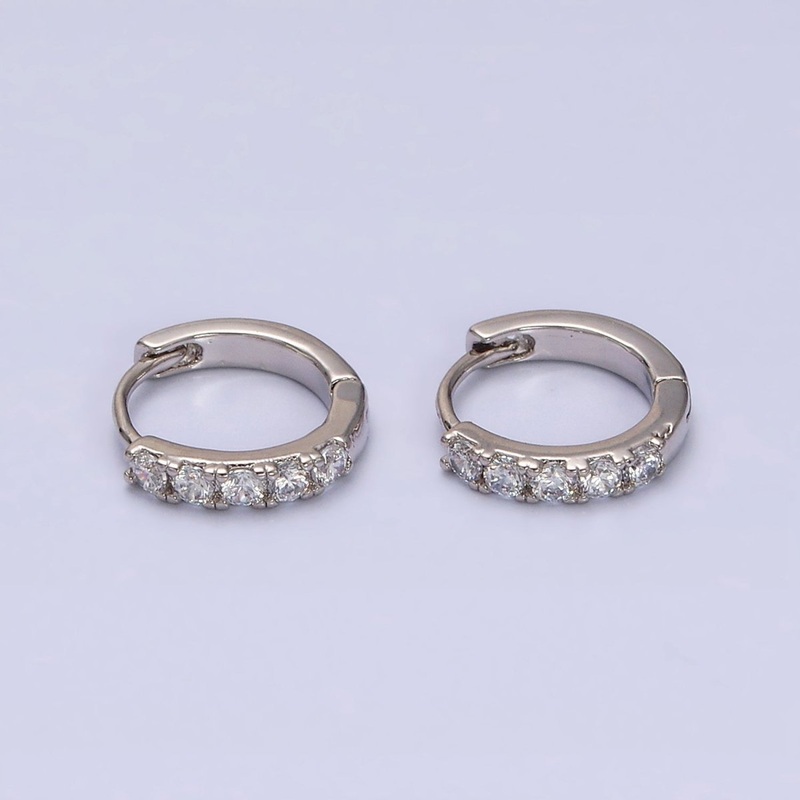 White Gold Filled Clear Micro Paved CZ 10mm Cartilage Huggie Earrings | AD1543