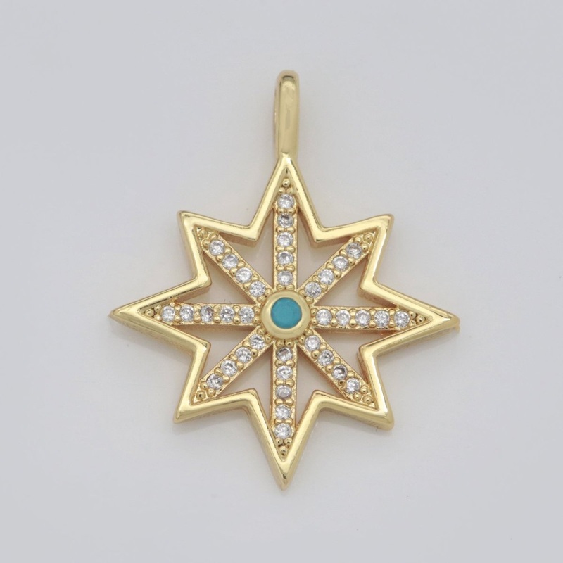 14k Gold Fill Micro Pave Star Charm, Turquoise North Star Celestial Pendant Charm For DIY Necklace Bracelet Earring  N-1383