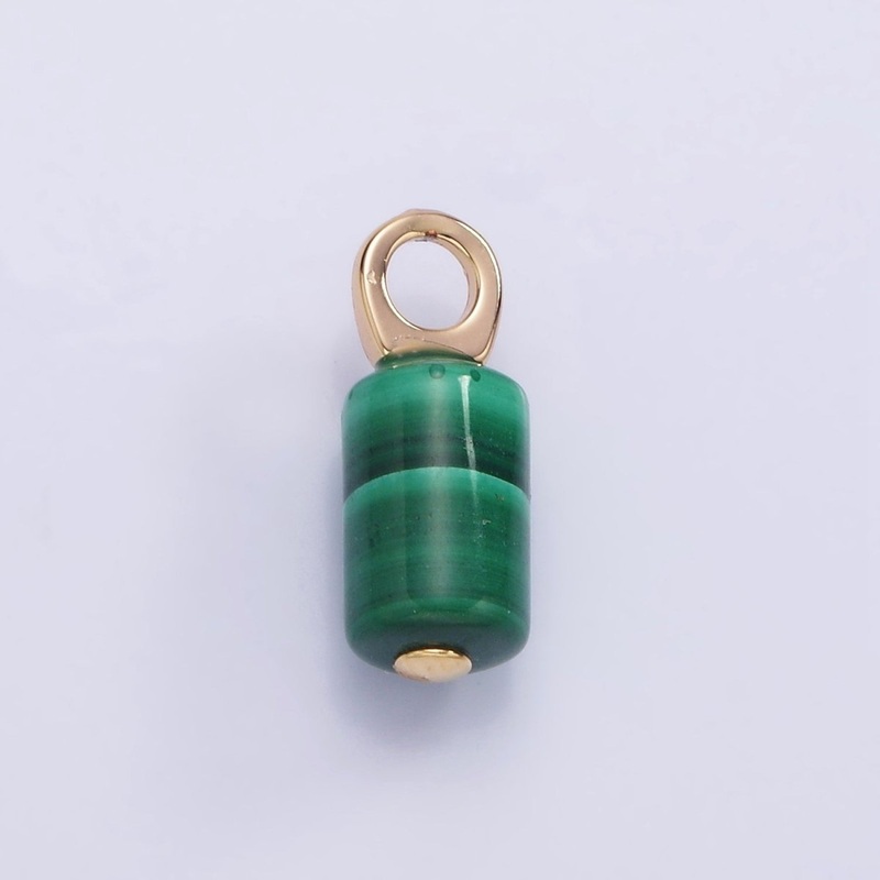 14K Gold Filled 15mm Malachite Gemstone Tube Drop Charm | AG686