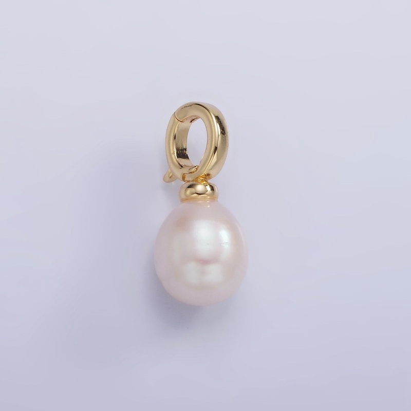 14K Gold Filled 18mm Freshwater Pearl Drop Snap Latch Bail Pendant | P1696