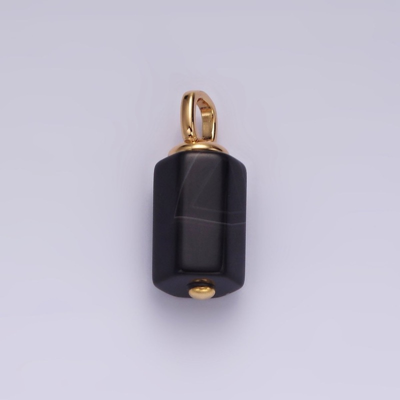 14K Gold Filled 30mm Black Onyx Multifaceted Tube Minimalist Pendant | N1989