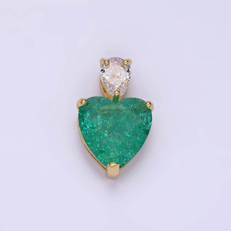 14K Gold Filled 35mm Green Heart CZ Teardrop Pendant | N1830