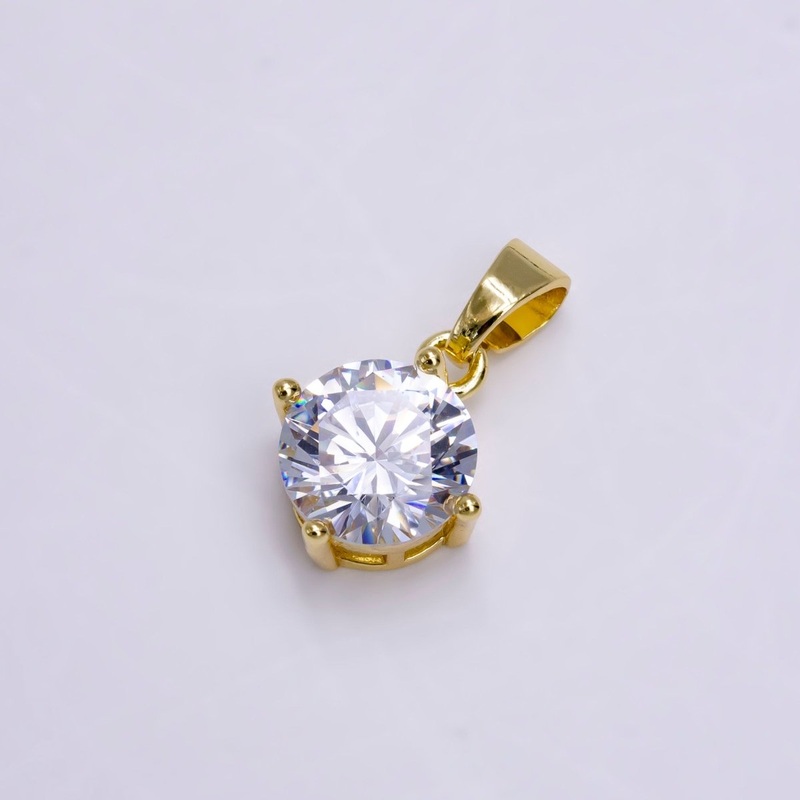 14K Gold Filled Clear Round CZ Minimalist Solitaire Pendant | N1455