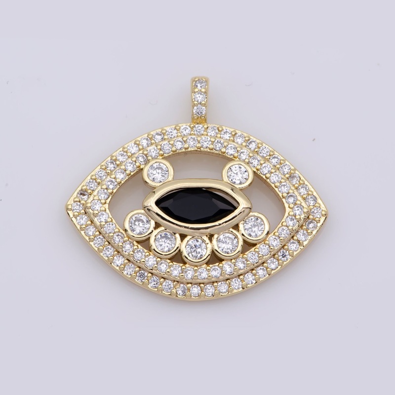 14K Gold Filled Mini Evil Eye Cz Pave Pendant, Gold Unique Pave Evil Eye Charm for earring necklace bracelet supply J-931